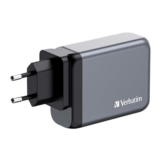 Verbatim Φορτιστής Χωρίς Καλώδιο GaN με Θύρα USB-A και 3 Θύρες USB-C 100W Power Delivery / Quick Charge 3.0 Γκρι (GNC-100)