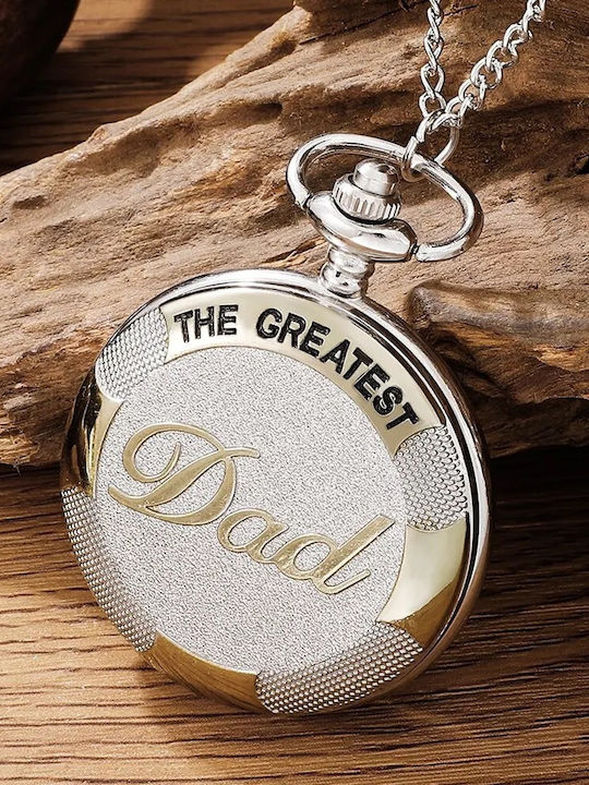 Ρολόι Τσέπης “ Greatest Dad” Ασημένια Απόχρωση Χρυσές Λεπτομέρειες Αλυσίδα Pocket Watch “ Greatest Dad” Silver Shade Gold Details Chain Molfs Ρολόι Τσέπης “ Greatest Dad” Ασημένια Απόχρωση Χρυσές Λεπτομέρειες Αλυσίδα Pocket Watch “ Greatest Dad” Silver Shade Gold Details Chain Molfs