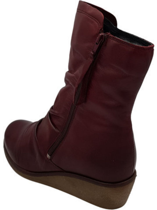 Leder Stiefeletten Damen Burgundisch