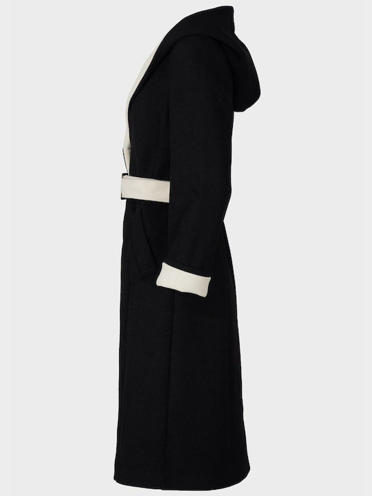 G Secret Women's Short Half Coat with Buttons and Hood Black