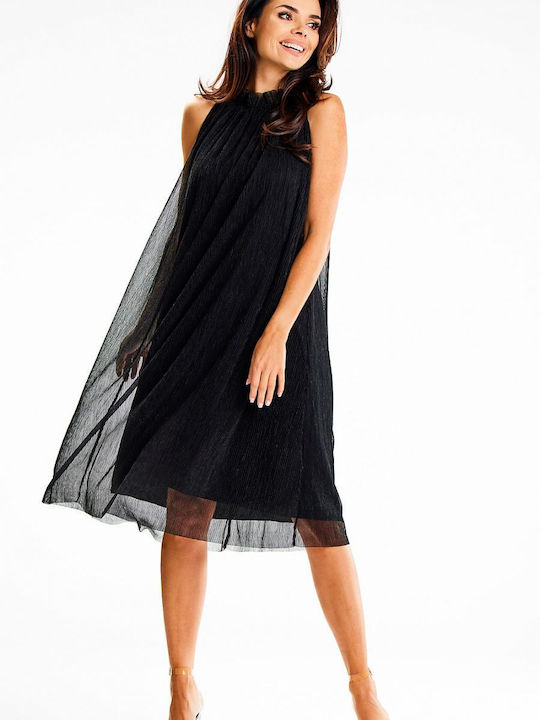 Awama A629 Midi Abendkleid Satin Black