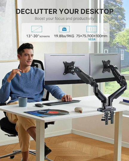 Huanuo HNDS6-E Stand Desk Mounted for 2 Monitors up to 27" with Arm