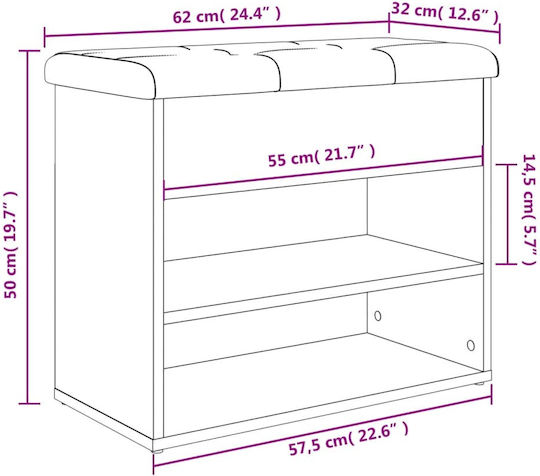 Entry Furniture with Shoe Rack & Bench Oaks 62x32x50cm
