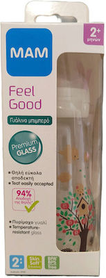 Mam Glass Bottle Feel Good with Silicone Nipple for 2+ months Beige Treehouse 260ml 1pcs