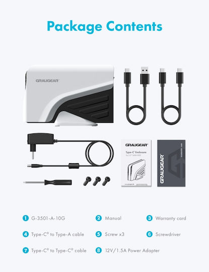 Graugear G-3501-A-10G USB-C Εξωτερικός HDD 4.1TB 2.5" Μαύρο