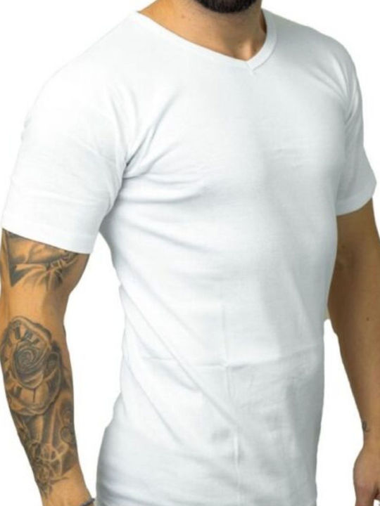 V Men's Undershirts Λευκό 1Pachet