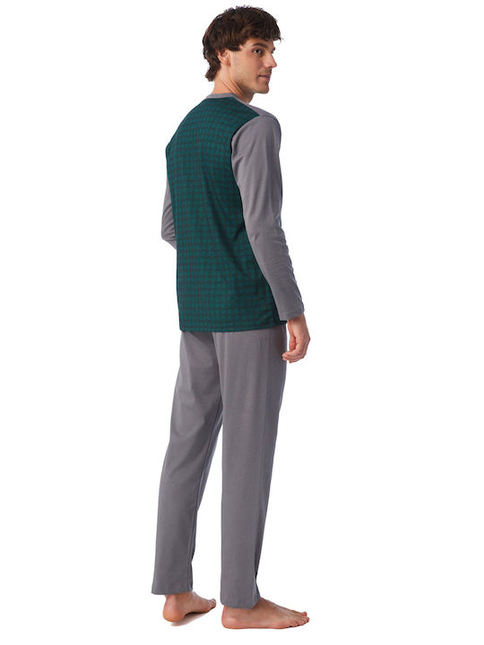 Minerva Men's Winter Cotton Pajama Blouse Grey/Green