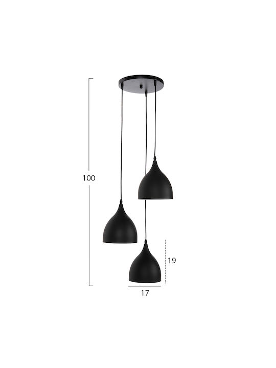 HomeMarkt Pendant Light Three-Light for Socket E27 Black