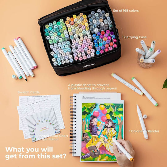 Ohuhu Drawing Markers Double Tip Set 104pcs