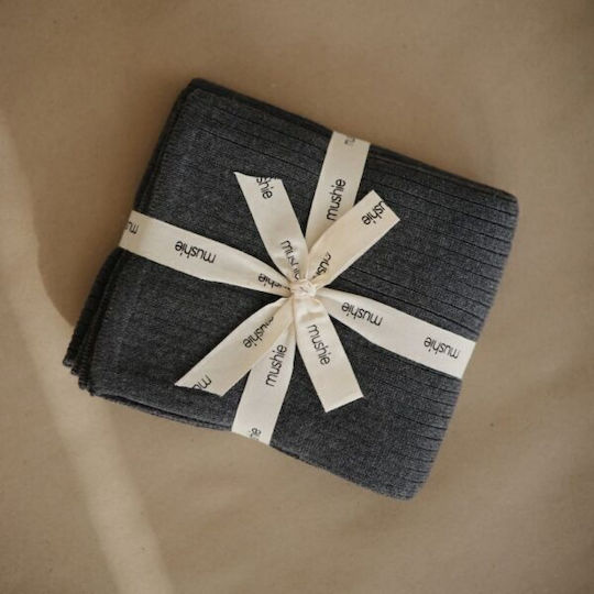 Mushie Одеяло Детски пелени за пелени Ribbed Плетено Сив Dark Grey Melange 100x80см.