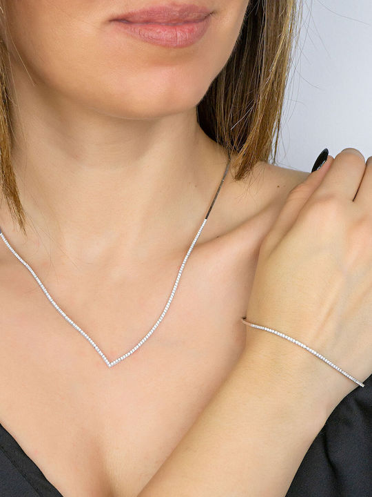 Kiriakos Gofas Set with Necklace & Bracelet from White Gold 14K with Stones