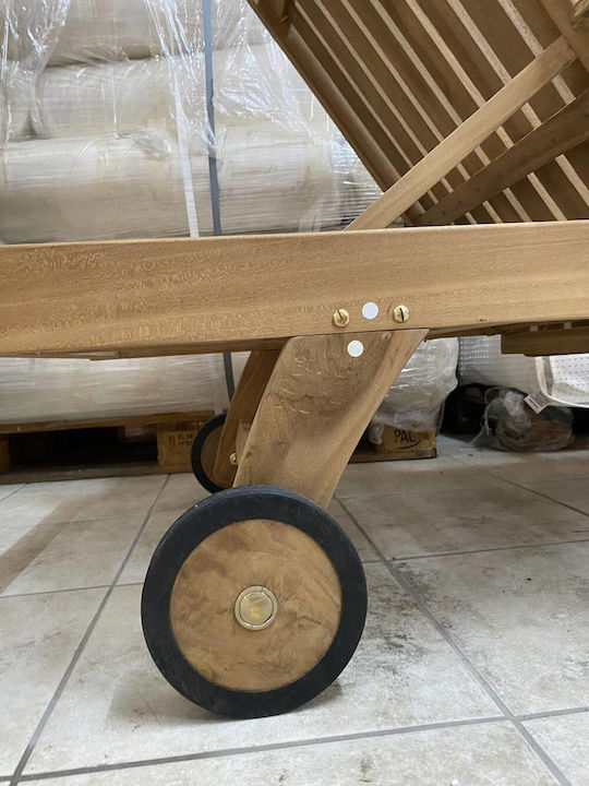 Ξαπλώστρα Ξύλινη με Ρόδες Μπεζ 200x65x37εκ.