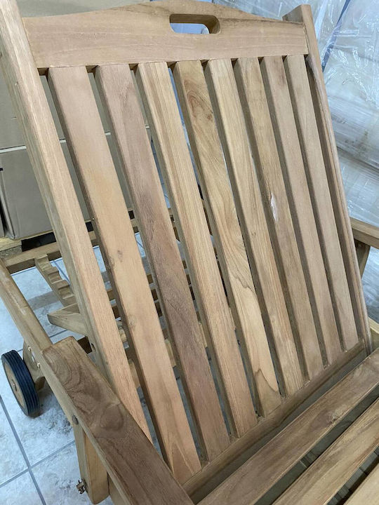 Дървена Градинска и Басейнова Шезлонга с Колела Бежова 200x65x37см
