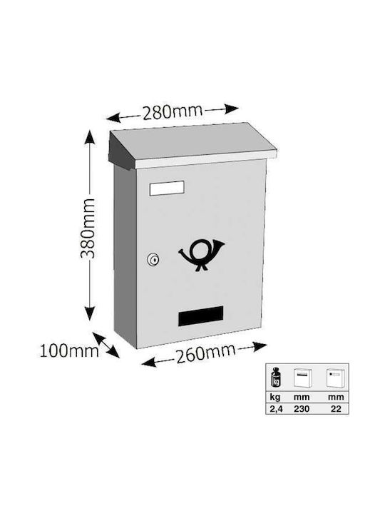 Viometal Ancona 250 Briefkasten Metallisch Silver-Black 26x10x38cm