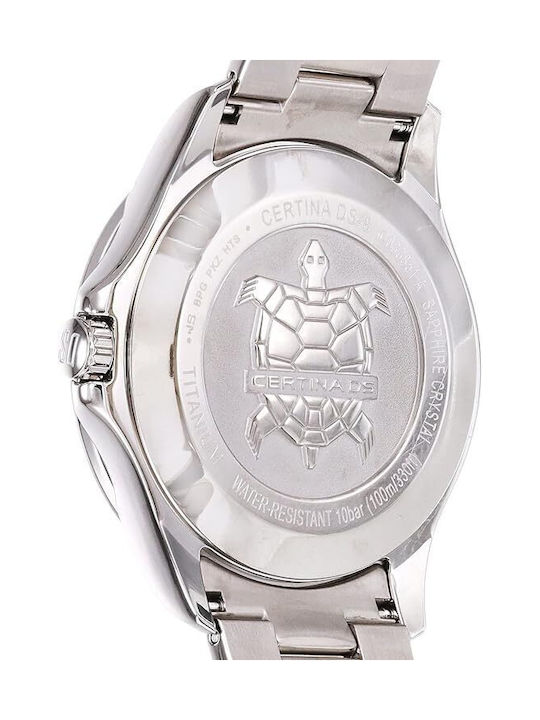 Certina Ds-8 Ανδρικό Ρολόι 41.5mm Μπαταρίας με Ασημί Μεταλλικό Μπρασελέ