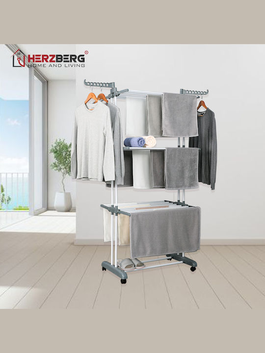 Herzberg Stainless Steel Folding Hanging Clothes Drying Rack 126x64cm