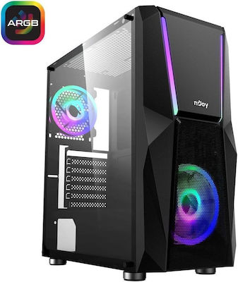 NJOY Fort Gaming Midi Tower Computer Case with Window Panel and RGB Lighting Black