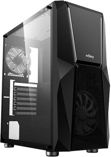 NJOY Fort Gaming Midi-Turm Computergehäuse mit Seitenfenster und RGB-Beleuchtung Schwarz