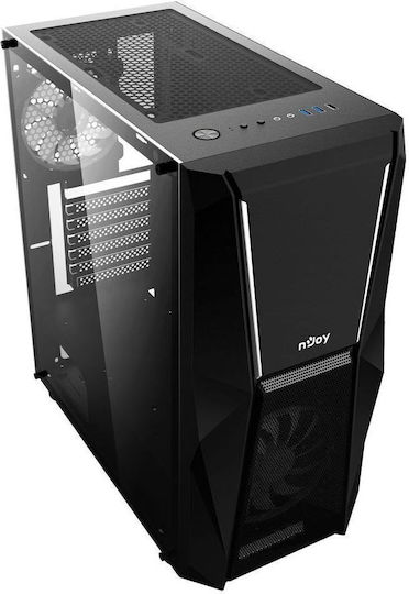 NJOY Fort Gaming Midi-Turm Computergehäuse mit Seitenfenster und RGB-Beleuchtung Schwarz