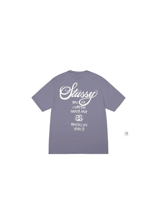 Stussy World Tour Herren T-Shirt Kurzarm Lila