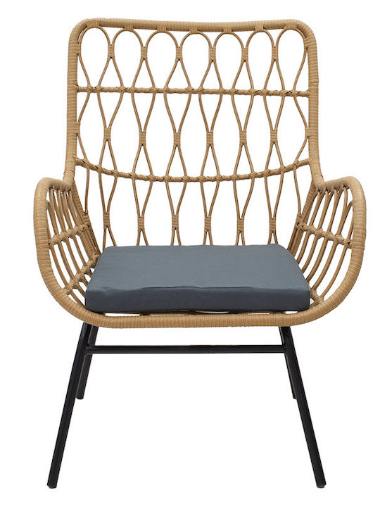 Fotoliu de exterior Rattan Naoki Negru - Natural cu pernă 47x47x99cm
