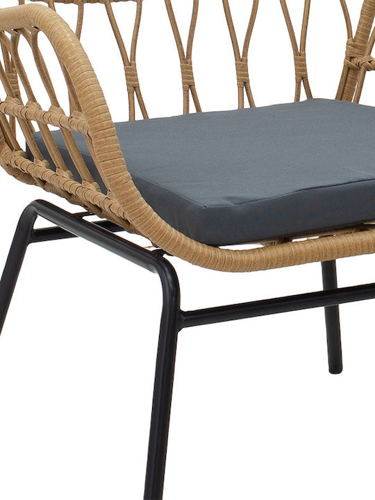 Fotoliu de exterior Rattan Naoki Negru - Natural cu pernă 47x47x99cm