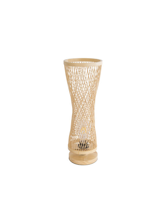 GloboStar Rowan Holz Tischlampe für Fassung E27 mit Beige Schirm und Basis