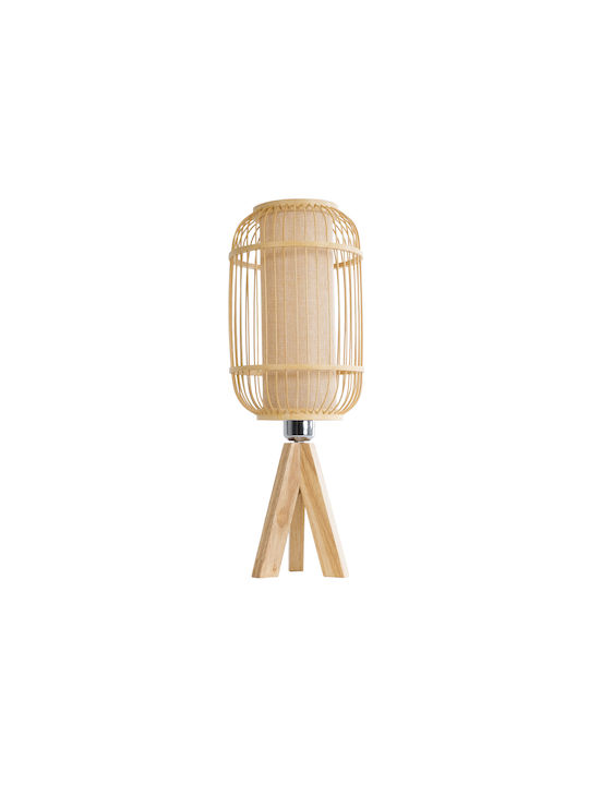 GloboStar Wood Table Lamp for Socket E27 with Beige Shade and Base
