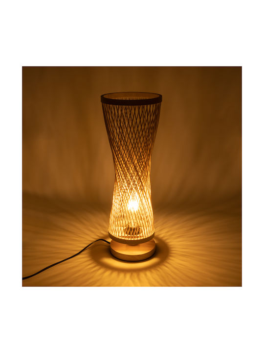 GloboStar Rowan Holz Tischlampe für Fassung E27 mit Beige Schirm und Basis