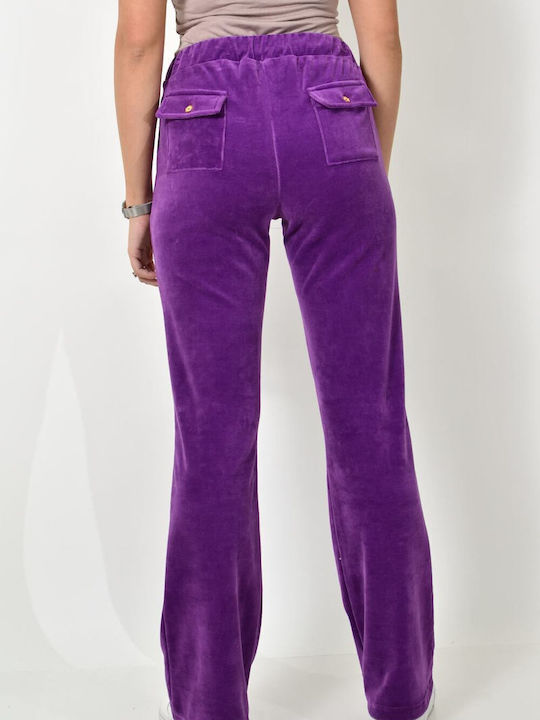 First Woman Pantaloni de trening pentru femei cu cauciuc Purple Catifea