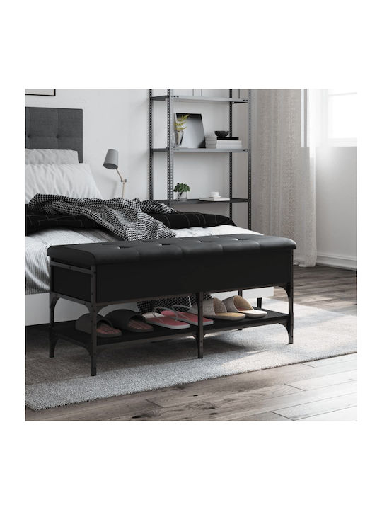 Entry Furniture with Shoe Rack & Bench Black Velvet-Black Metal 102x42x45cm