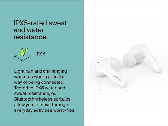 Belkin SoundForm Motion In ear Bluetooth хендсфри Слушалки с Устойчивост на Пот и Кутийка за Зареждане Бял