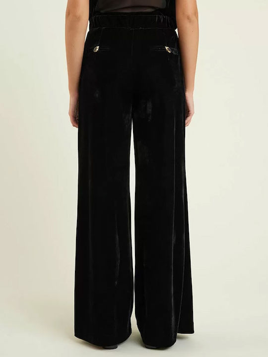 Forel Women's High-waisted Velvet Trousers Flare with Elastic Black