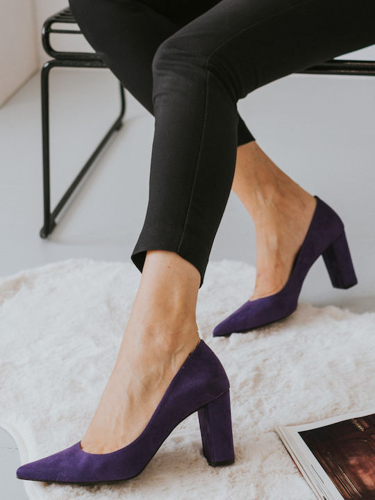 Suede Μυτερές Γόβες Μωβ