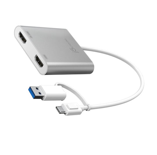 J5 Create JCA365 USB-A / USB-C Docking Station με HDMI 4K και σύνδεση 2 Οθονών Γκρι