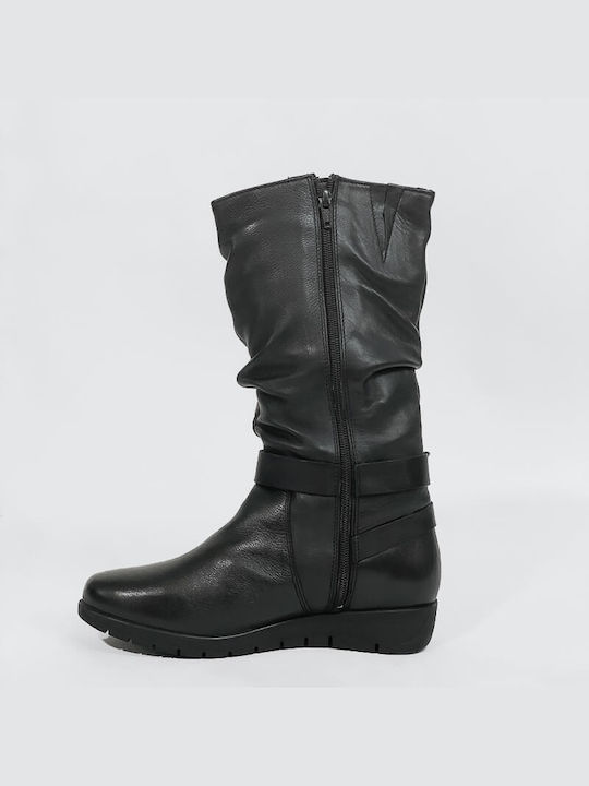 Wikers Leather Women's Boots with Zipper Black