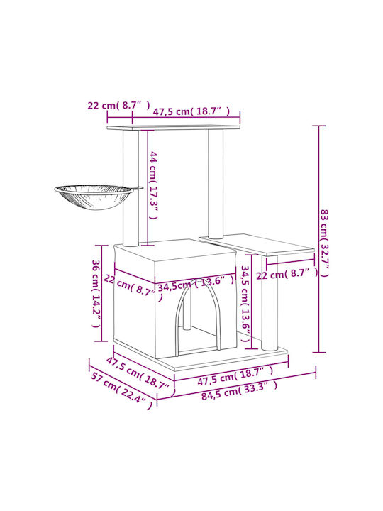 vidaXL Scratching Post Cat Trees Gray 3 levels 84.5x57x83cm