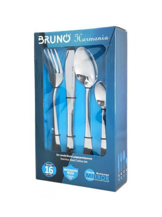 Bruno Harmonia Σετ Μαχαιροπίρουνα Ανοξείδωτα Ασημί 16τμχ