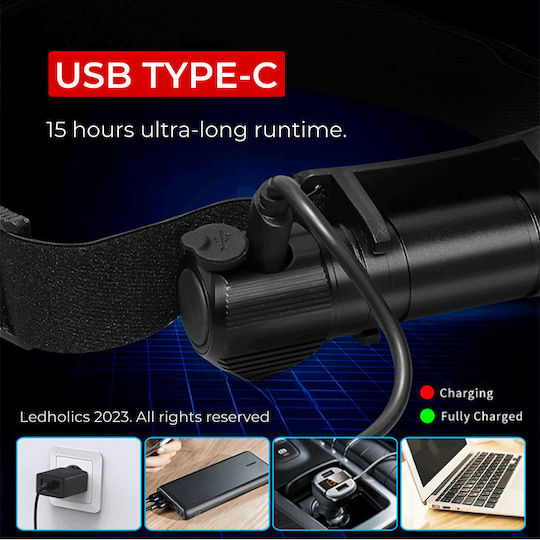 Ledholics Wiederaufladbar Taschenlampe LED IP43 mit maximaler Helligkeit 600lm