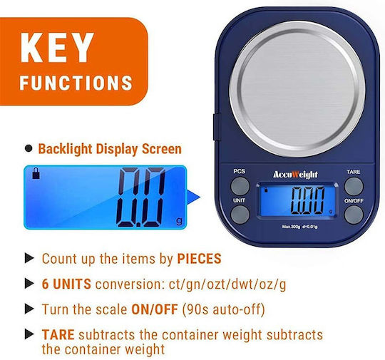 AccuWeight Mini Electronic Precision Commercial Scale with Weighing Capacity of 0.3kg and Division 0.01gr