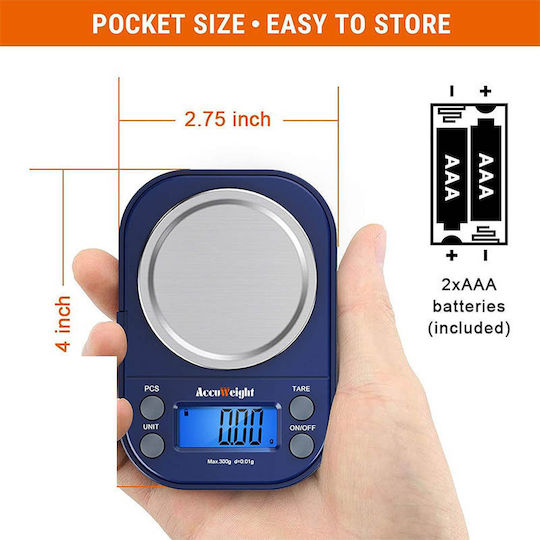 AccuWeight Mini Electronic Precision Commercial Scale with Weighing Capacity of 0.3kg and Division 0.01gr