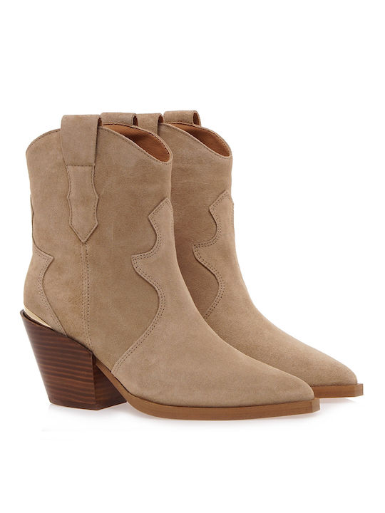 Alpe Suede Women's Ankle Boots with High Heel Beige