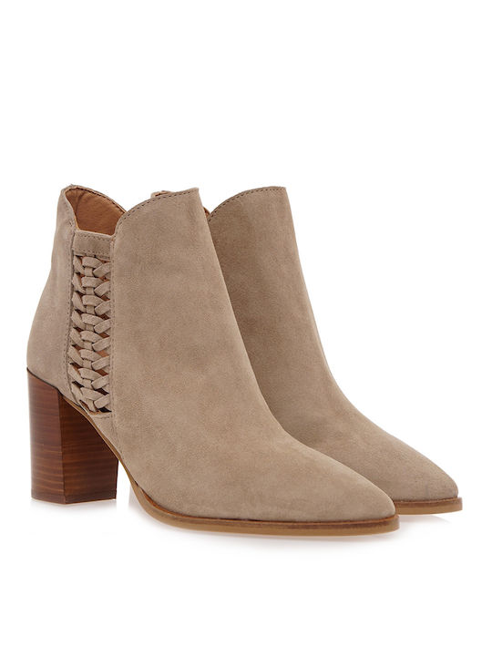 Alpe Suede Women's Ankle Boots with High Heel Beige