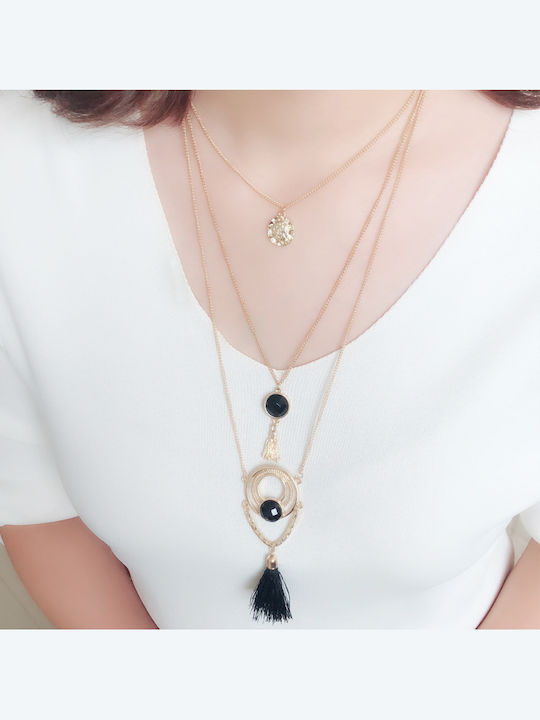 Markadoro Leo Zodiac Sign Necklace in Gold Plated Steel Black