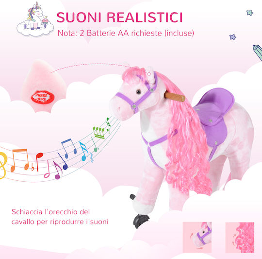 HomCom Jucărie cu leagăn Căluț pentru 3++ luni cu sunete și roți Roz