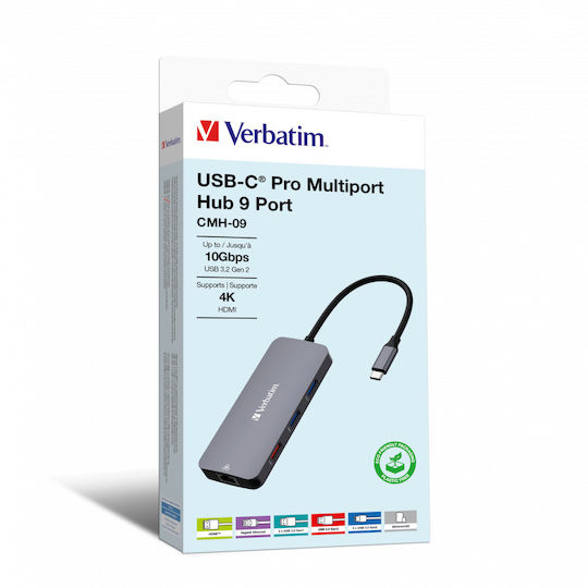 Verbatim CMH-9 USB-C Docking Station mit HDMI 4K PD Ethernet Gray