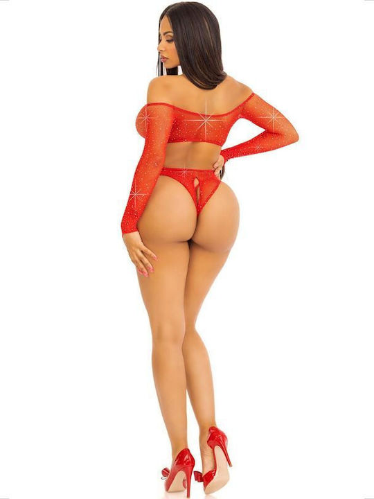 Leg Avenue Body Crothless Sexy Bodysuit Roșu
