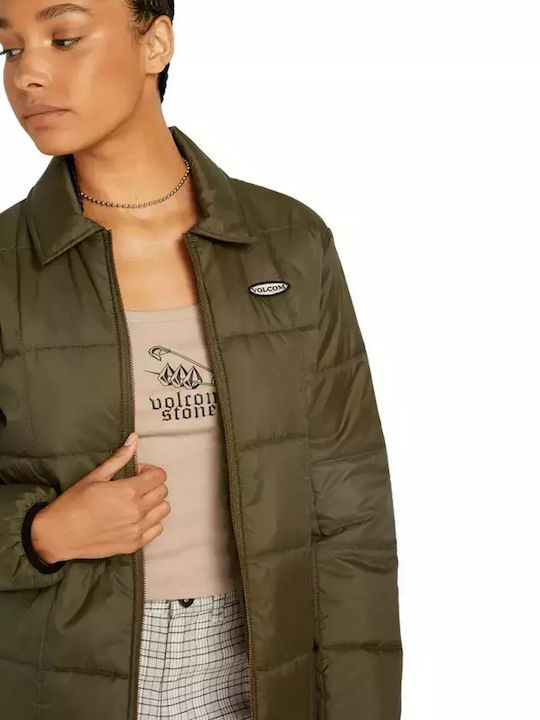 Volcom Kurz Damen Puffer Jacke Wasserdicht für Winter Khaki