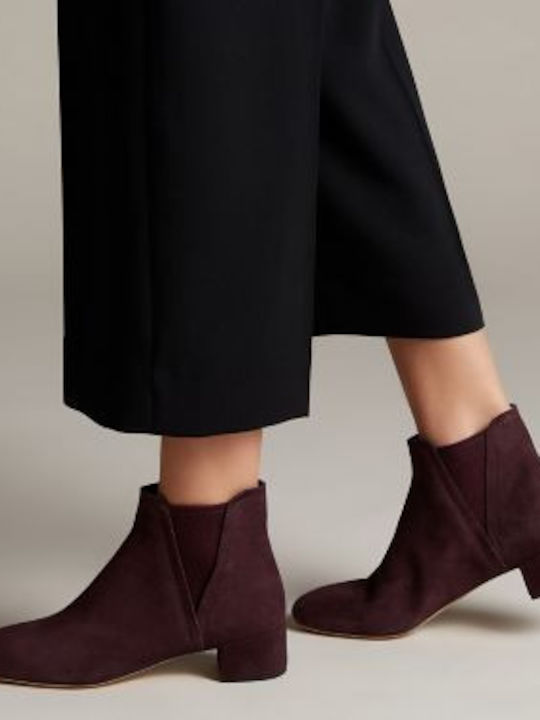 Orabella Suede Γυναικεία Μποτάκια Αστραγάλου Μπορντό