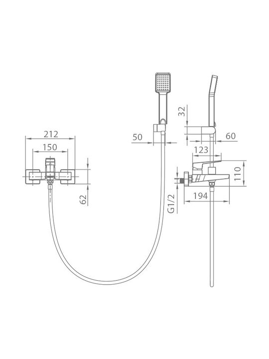 Imex Mixing Bathtub Shower Faucet Complete Set Black